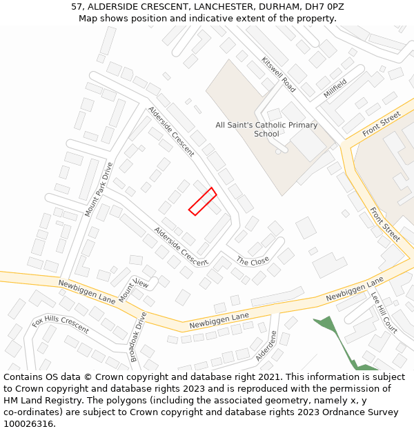 57, ALDERSIDE CRESCENT, LANCHESTER, DURHAM, DH7 0PZ: Location map and indicative extent of plot