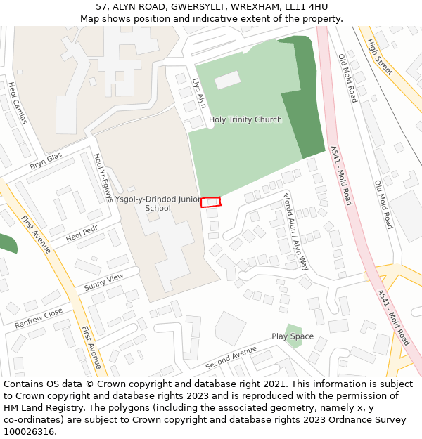 57, ALYN ROAD, GWERSYLLT, WREXHAM, LL11 4HU: Location map and indicative extent of plot