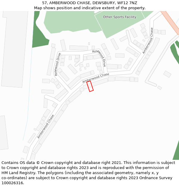 57, AMBERWOOD CHASE, DEWSBURY, WF12 7NZ: Location map and indicative extent of plot