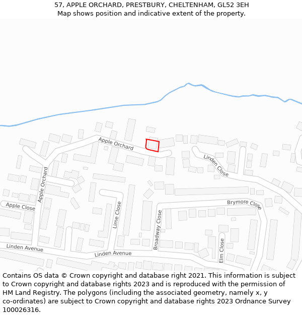 57, APPLE ORCHARD, PRESTBURY, CHELTENHAM, GL52 3EH: Location map and indicative extent of plot