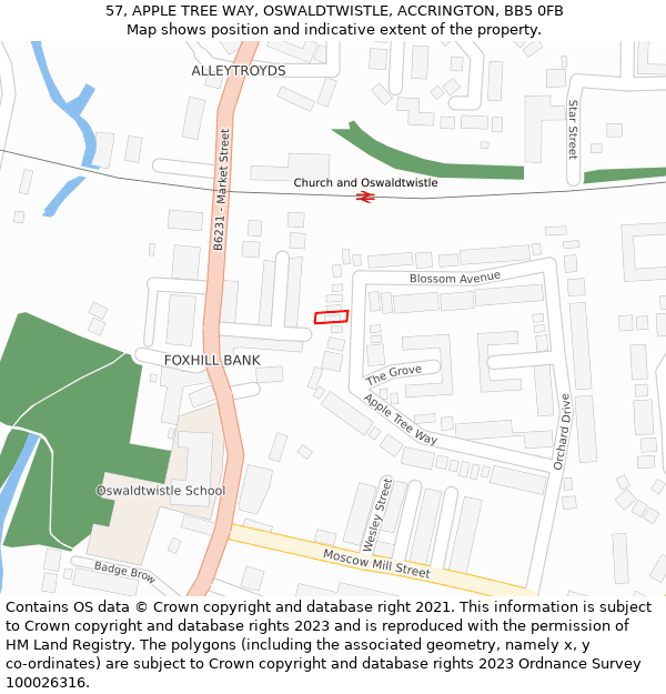 57, APPLE TREE WAY, OSWALDTWISTLE, ACCRINGTON, BB5 0FB: Location map and indicative extent of plot