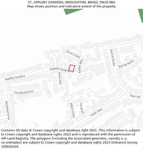 57, APPLEBY GARDENS, BROUGHTON, BRIGG, DN20 0BA: Location map and indicative extent of plot