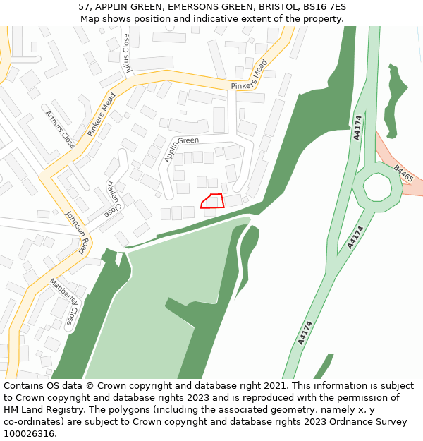 57, APPLIN GREEN, EMERSONS GREEN, BRISTOL, BS16 7ES: Location map and indicative extent of plot