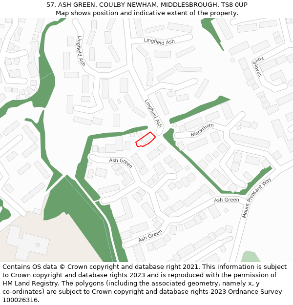 57, ASH GREEN, COULBY NEWHAM, MIDDLESBROUGH, TS8 0UP: Location map and indicative extent of plot