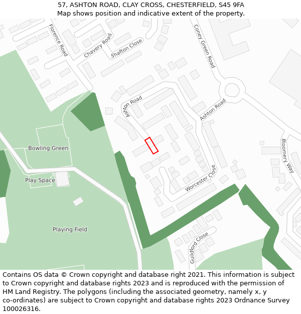 57, ASHTON ROAD, CLAY CROSS, CHESTERFIELD, S45 9FA: Location map and indicative extent of plot