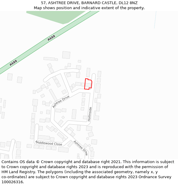 57, ASHTREE DRIVE, BARNARD CASTLE, DL12 8NZ: Location map and indicative extent of plot