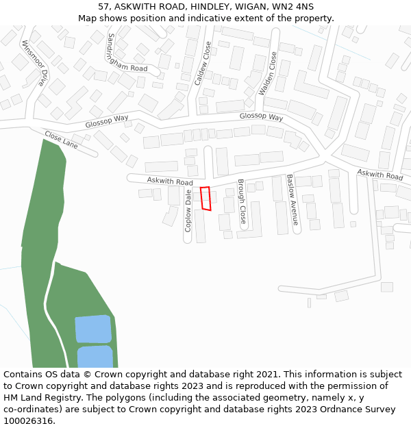 57, ASKWITH ROAD, HINDLEY, WIGAN, WN2 4NS: Location map and indicative extent of plot