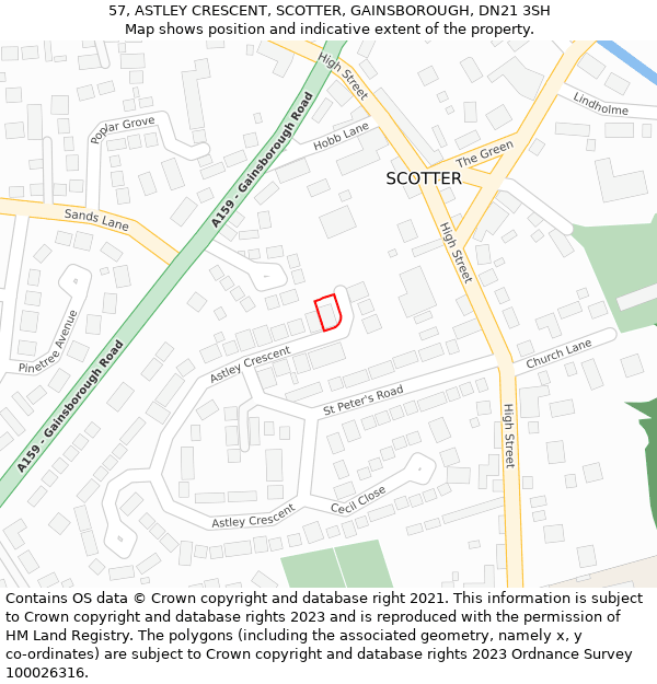57, ASTLEY CRESCENT, SCOTTER, GAINSBOROUGH, DN21 3SH: Location map and indicative extent of plot