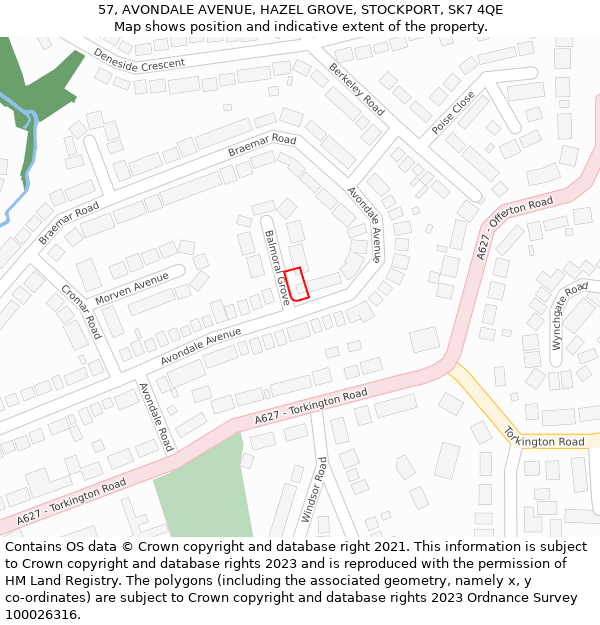 57, AVONDALE AVENUE, HAZEL GROVE, STOCKPORT, SK7 4QE: Location map and indicative extent of plot