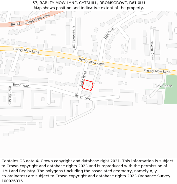 57, BARLEY MOW LANE, CATSHILL, BROMSGROVE, B61 0LU: Location map and indicative extent of plot