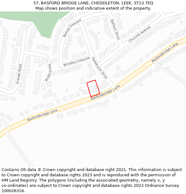 57, BASFORD BRIDGE LANE, CHEDDLETON, LEEK, ST13 7EQ: Location map and indicative extent of plot