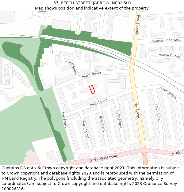 57, BEECH STREET, JARROW, NE32 5LD: Location map and indicative extent of plot