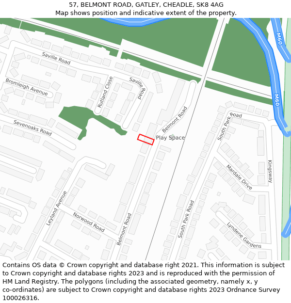 57, BELMONT ROAD, GATLEY, CHEADLE, SK8 4AG: Location map and indicative extent of plot