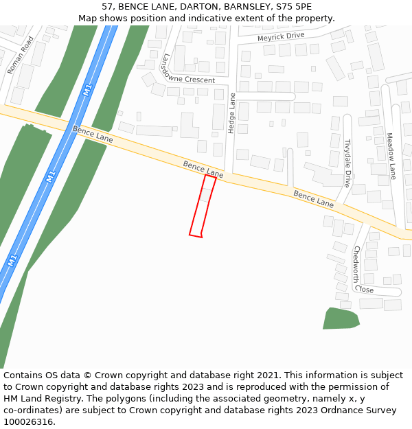 57, BENCE LANE, DARTON, BARNSLEY, S75 5PE: Location map and indicative extent of plot