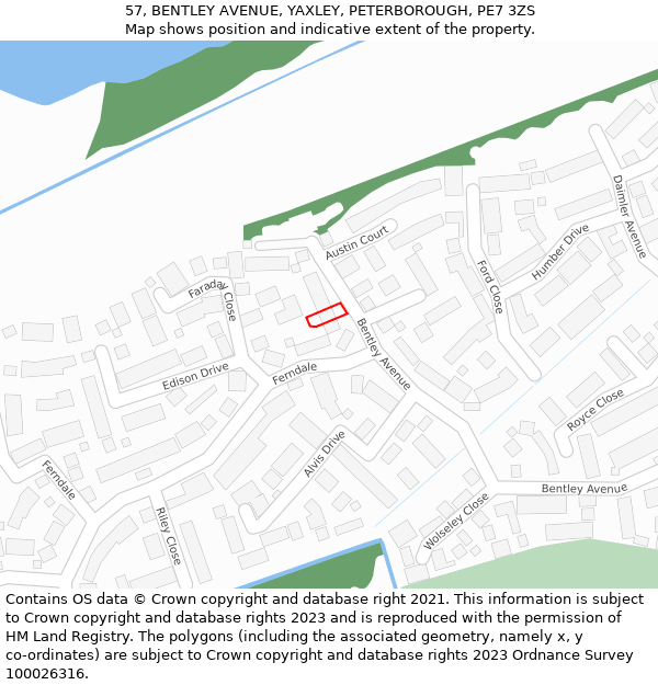 57, BENTLEY AVENUE, YAXLEY, PETERBOROUGH, PE7 3ZS: Location map and indicative extent of plot