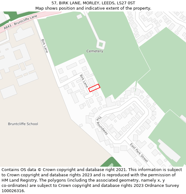 57, BIRK LANE, MORLEY, LEEDS, LS27 0ST: Location map and indicative extent of plot