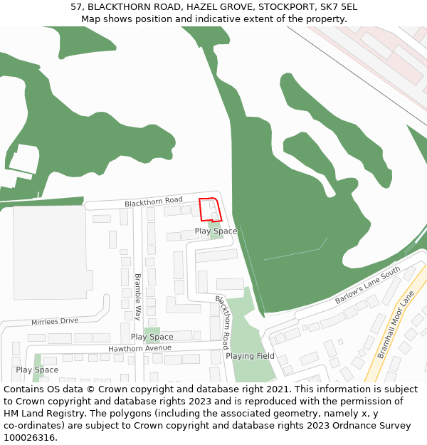 57, BLACKTHORN ROAD, HAZEL GROVE, STOCKPORT, SK7 5EL: Location map and indicative extent of plot
