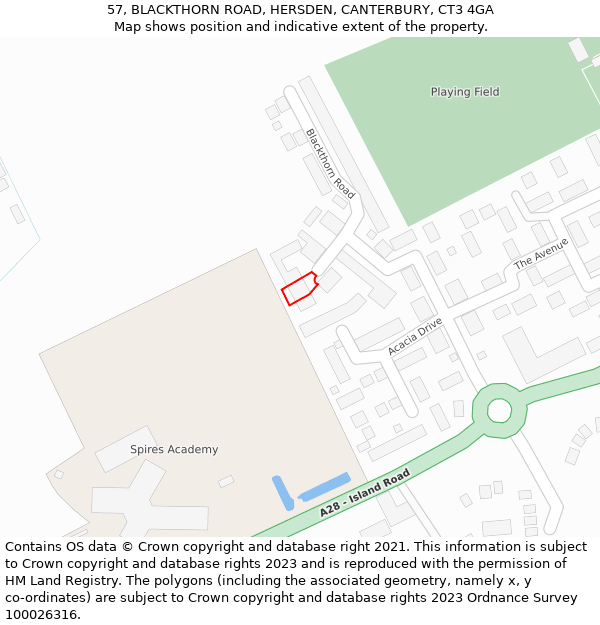 57, BLACKTHORN ROAD, HERSDEN, CANTERBURY, CT3 4GA: Location map and indicative extent of plot