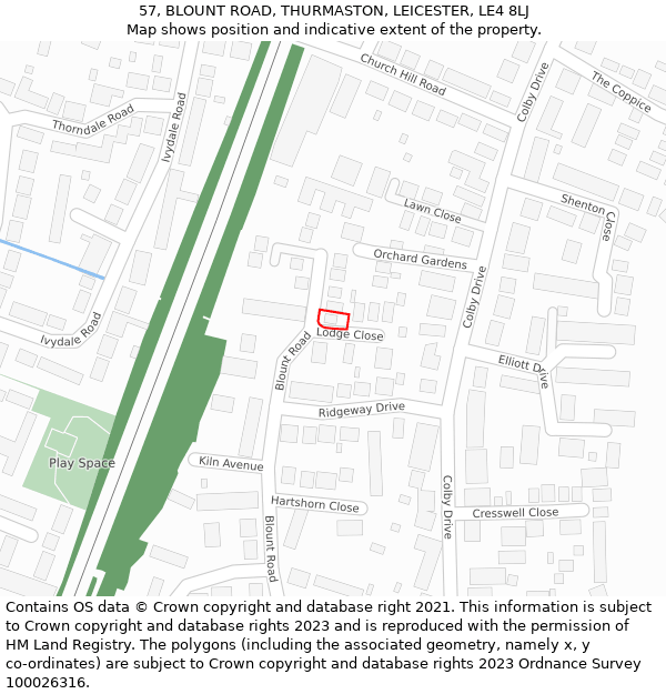 57, BLOUNT ROAD, THURMASTON, LEICESTER, LE4 8LJ: Location map and indicative extent of plot