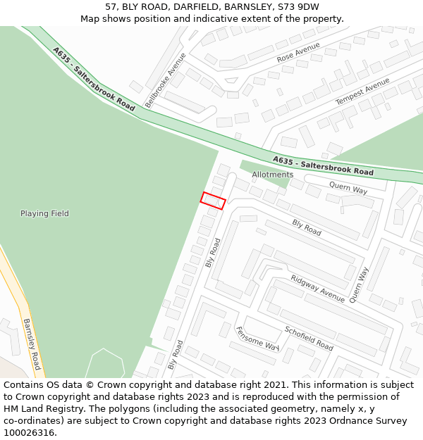 57, BLY ROAD, DARFIELD, BARNSLEY, S73 9DW: Location map and indicative extent of plot