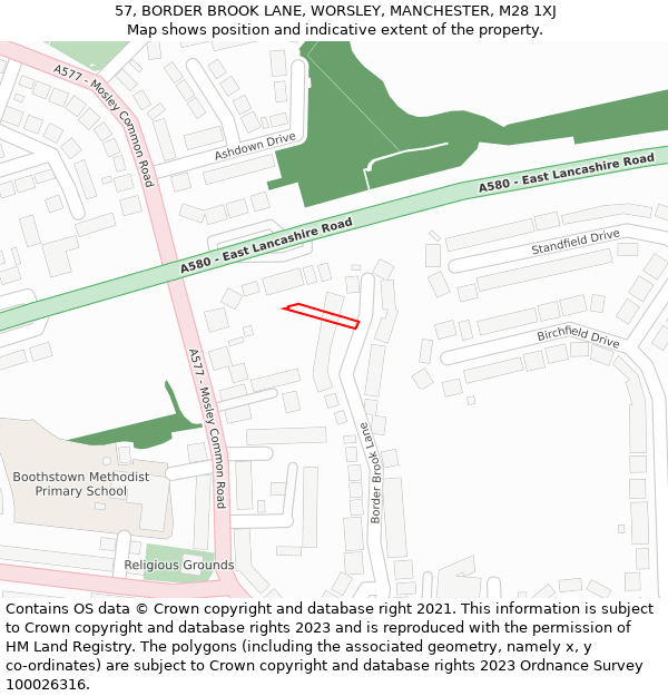 57, BORDER BROOK LANE, WORSLEY, MANCHESTER, M28 1XJ: Location map and indicative extent of plot