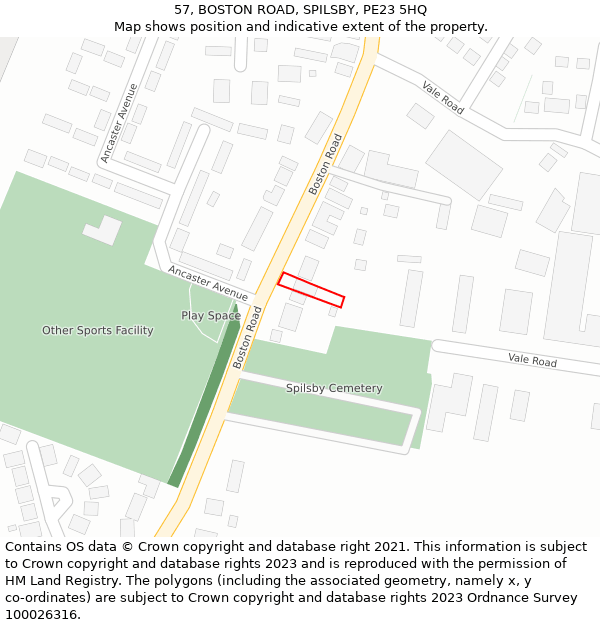 57, BOSTON ROAD, SPILSBY, PE23 5HQ: Location map and indicative extent of plot