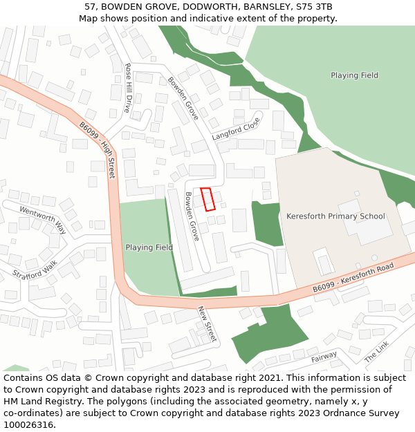 57, BOWDEN GROVE, DODWORTH, BARNSLEY, S75 3TB: Location map and indicative extent of plot