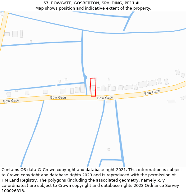 57, BOWGATE, GOSBERTON, SPALDING, PE11 4LL: Location map and indicative extent of plot