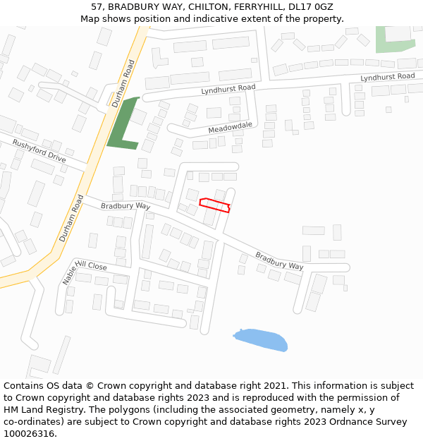 57, BRADBURY WAY, CHILTON, FERRYHILL, DL17 0GZ: Location map and indicative extent of plot