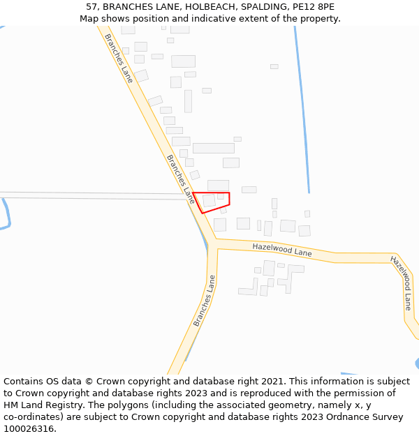 57, BRANCHES LANE, HOLBEACH, SPALDING, PE12 8PE: Location map and indicative extent of plot