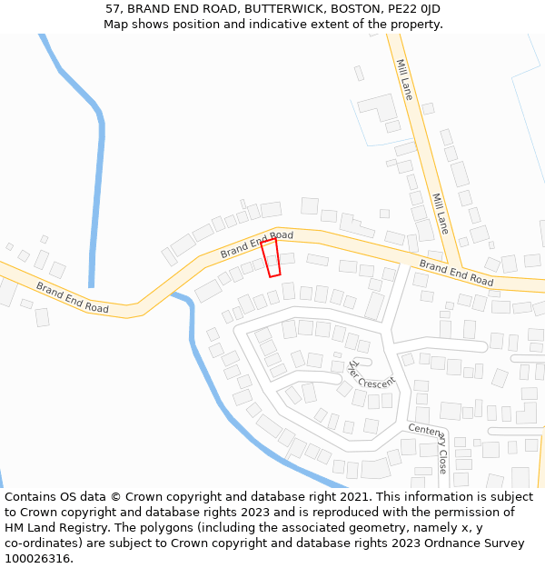 57, BRAND END ROAD, BUTTERWICK, BOSTON, PE22 0JD: Location map and indicative extent of plot