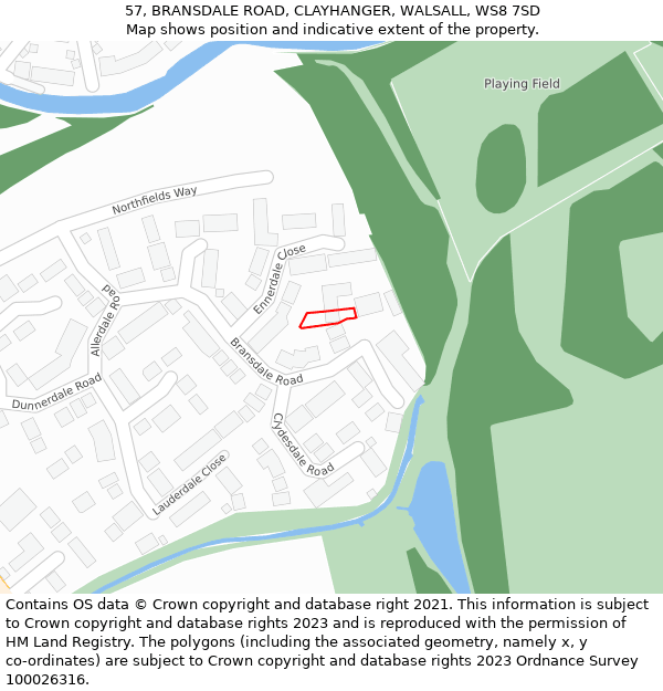 57, BRANSDALE ROAD, CLAYHANGER, WALSALL, WS8 7SD: Location map and indicative extent of plot