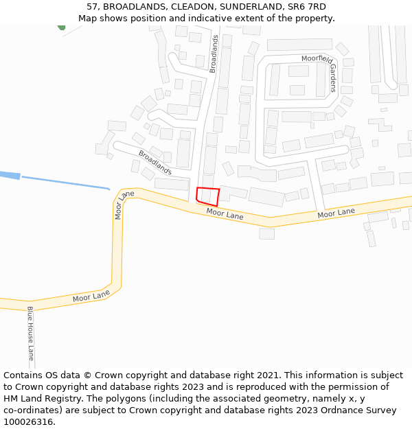 57, BROADLANDS, CLEADON, SUNDERLAND, SR6 7RD: Location map and indicative extent of plot