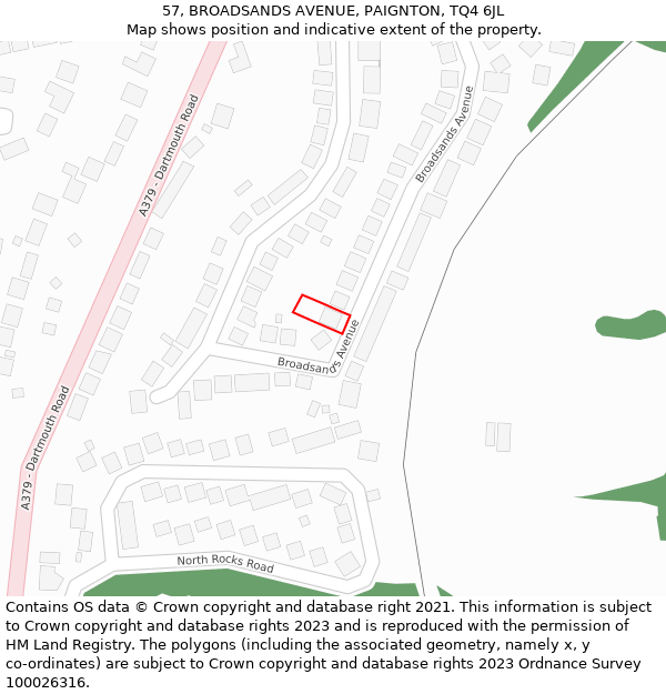 57, BROADSANDS AVENUE, PAIGNTON, TQ4 6JL: Location map and indicative extent of plot