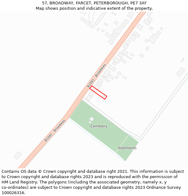 57, BROADWAY, FARCET, PETERBOROUGH, PE7 3AY: Location map and indicative extent of plot