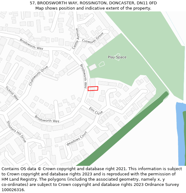 57, BRODSWORTH WAY, ROSSINGTON, DONCASTER, DN11 0FD: Location map and indicative extent of plot