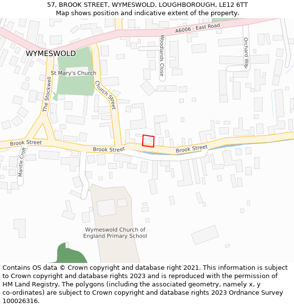 57, BROOK STREET, WYMESWOLD, LOUGHBOROUGH, LE12 6TT: Location map and indicative extent of plot