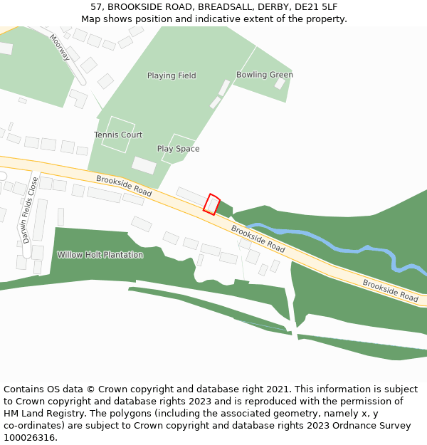 57, BROOKSIDE ROAD, BREADSALL, DERBY, DE21 5LF: Location map and indicative extent of plot