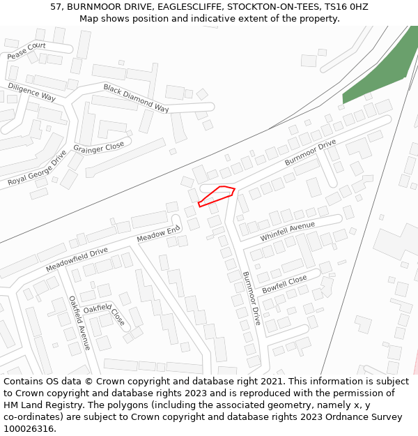 57, BURNMOOR DRIVE, EAGLESCLIFFE, STOCKTON-ON-TEES, TS16 0HZ: Location map and indicative extent of plot