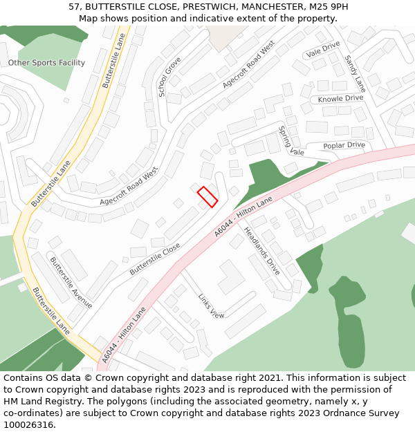 57, BUTTERSTILE CLOSE, PRESTWICH, MANCHESTER, M25 9PH: Location map and indicative extent of plot