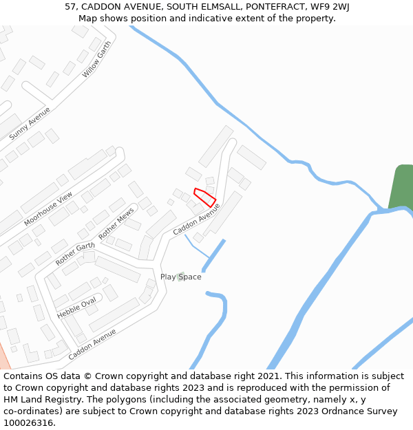 57, CADDON AVENUE, SOUTH ELMSALL, PONTEFRACT, WF9 2WJ: Location map and indicative extent of plot