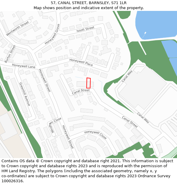 57, CANAL STREET, BARNSLEY, S71 1LR: Location map and indicative extent of plot