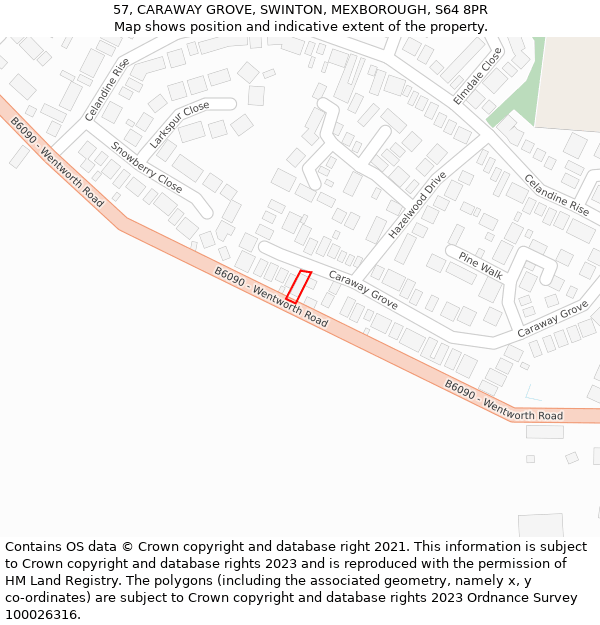 57, CARAWAY GROVE, SWINTON, MEXBOROUGH, S64 8PR: Location map and indicative extent of plot