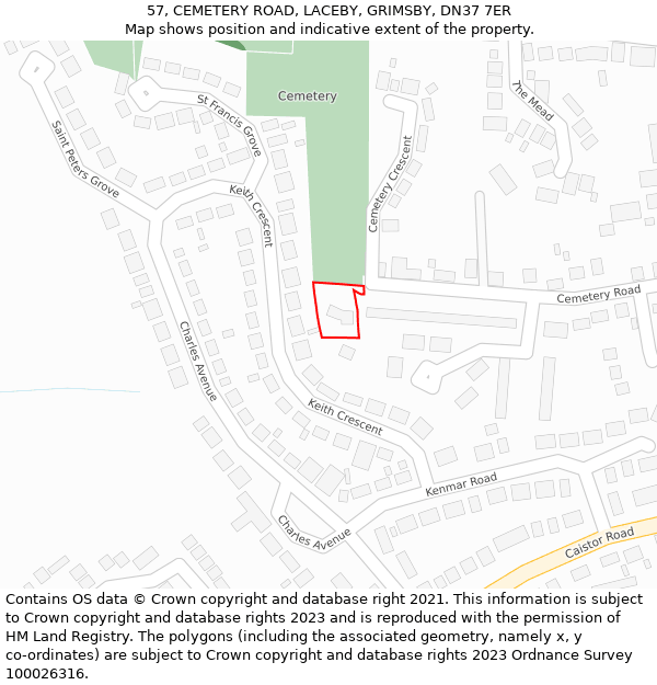 57, CEMETERY ROAD, LACEBY, GRIMSBY, DN37 7ER: Location map and indicative extent of plot