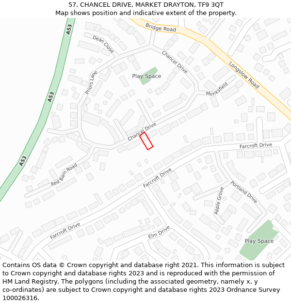 57, CHANCEL DRIVE, MARKET DRAYTON, TF9 3QT: Location map and indicative extent of plot