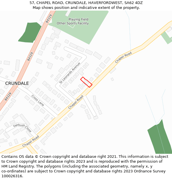 57, CHAPEL ROAD, CRUNDALE, HAVERFORDWEST, SA62 4DZ: Location map and indicative extent of plot