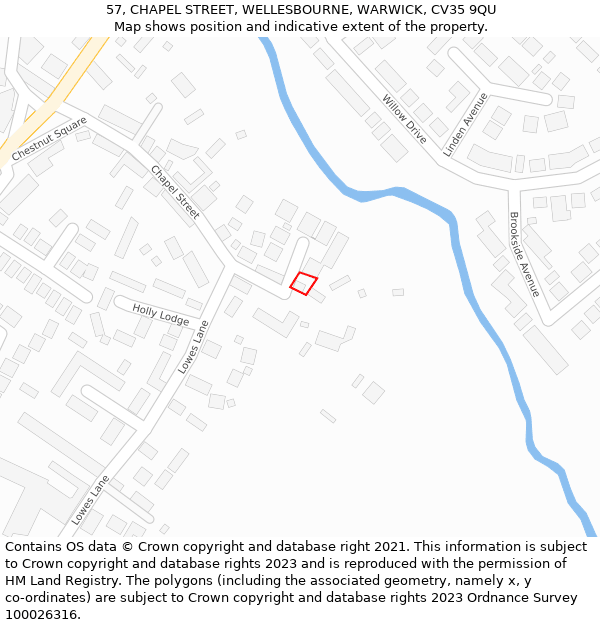 57, CHAPEL STREET, WELLESBOURNE, WARWICK, CV35 9QU: Location map and indicative extent of plot