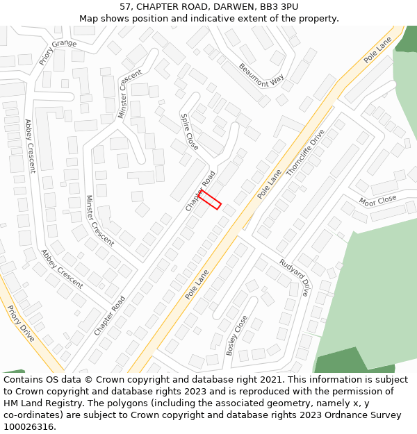 57, CHAPTER ROAD, DARWEN, BB3 3PU: Location map and indicative extent of plot