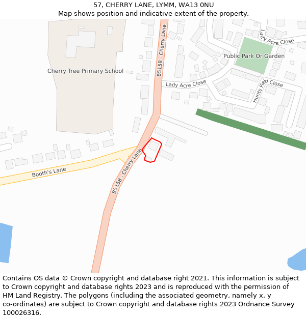 57, CHERRY LANE, LYMM, WA13 0NU: Location map and indicative extent of plot