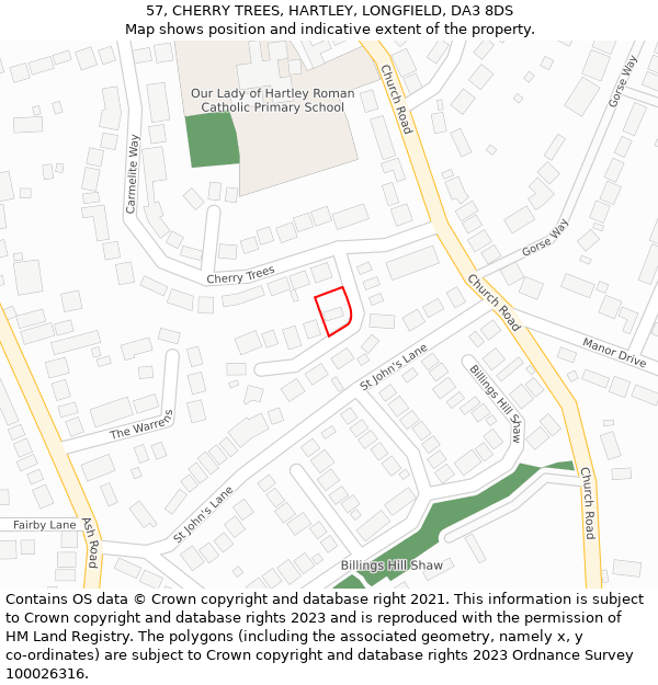 57, CHERRY TREES, HARTLEY, LONGFIELD, DA3 8DS: Location map and indicative extent of plot